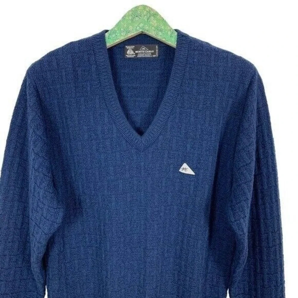 Monte‎ Carlo Mens Sweater 38 Blue Wool Knit Classic Preppy Winter Workwear